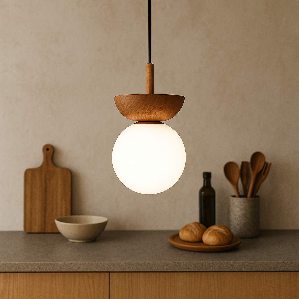 Japandi Wooden Globe Pendant Light For Ambient Interior Lighting