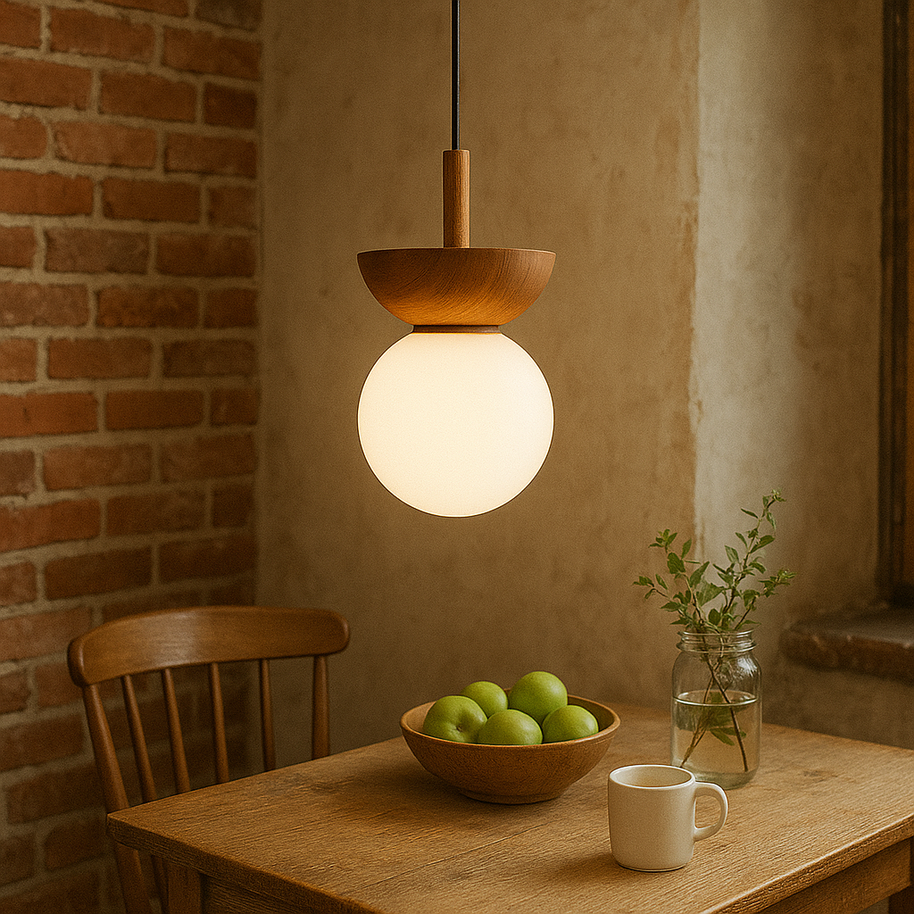Japandi Wooden Globe Pendant Light For Ambient Interior Lighting