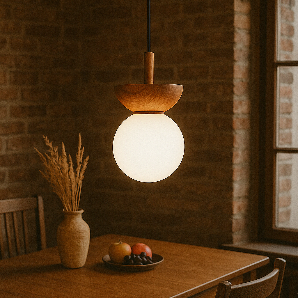 Japandi Wooden Globe Pendant Light For Ambient Interior Lighting