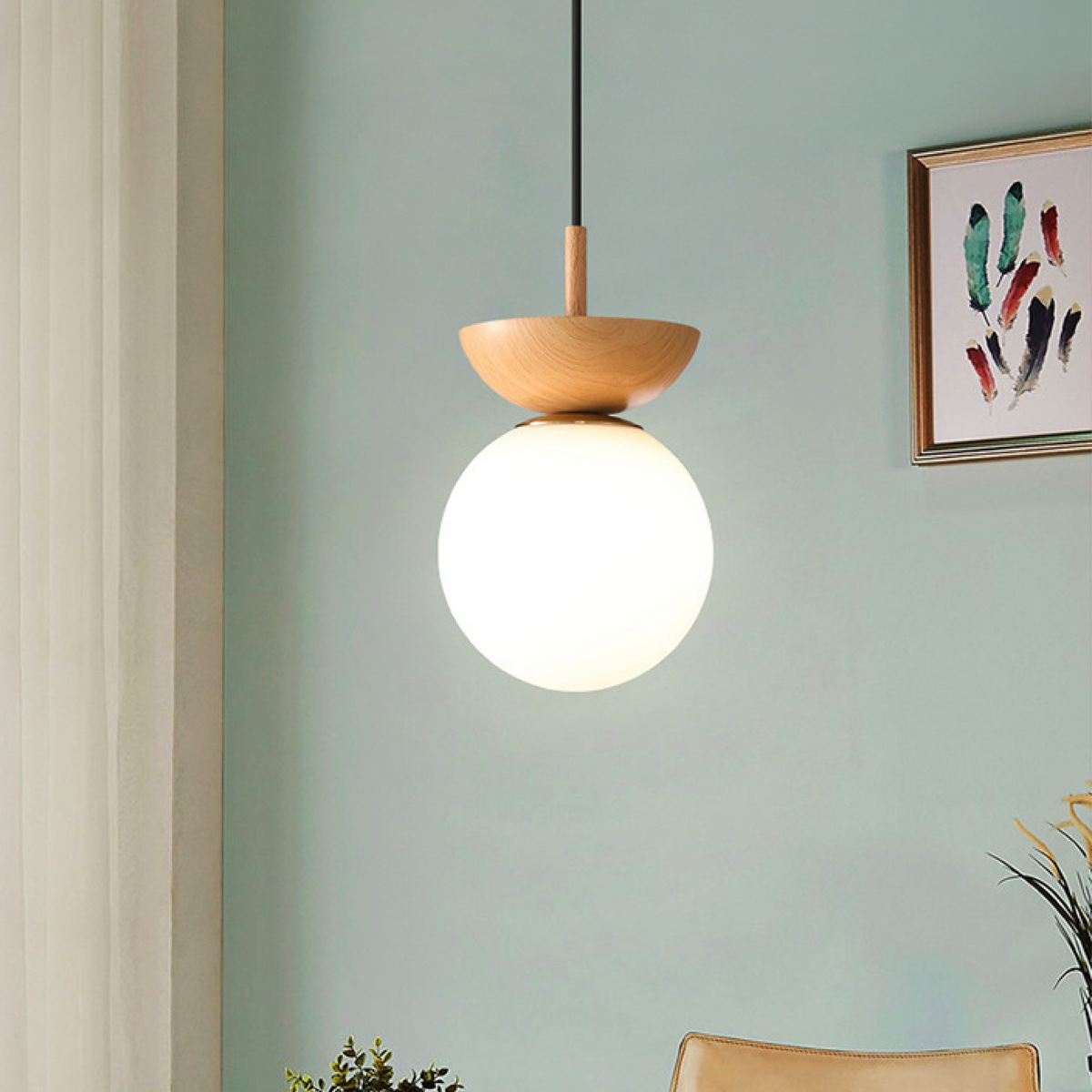 Japanese Globe Pendant Lamp With Adjustable Glass Shade For Ambient Lighting