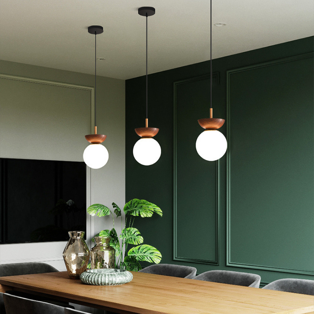 Japanese Globe Pendant Lamp With Adjustable Glass Shade For Ambient Lighting