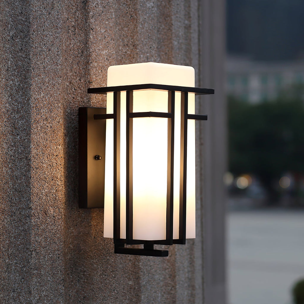 Rectangular Outdoor Wall Light With Frosted Glass Metal Frame for Exterior Lighting