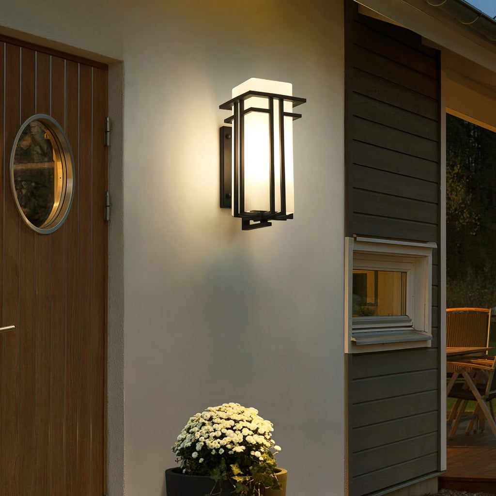 Rectangular Outdoor Wall Light With Frosted Glass Metal Frame for Exterior Lighting