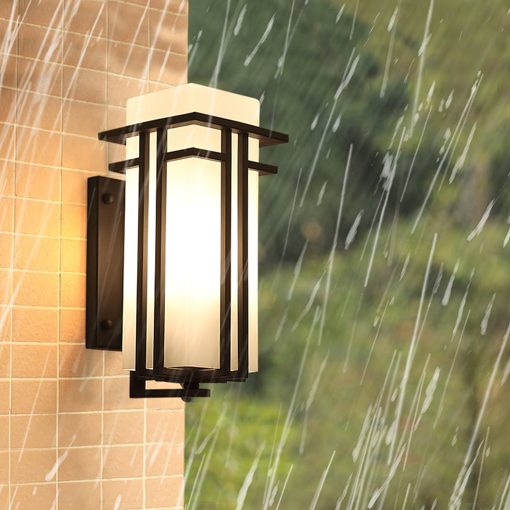 Rectangular Outdoor Wall Light With Frosted Glass Metal Frame for Exterior Lighting