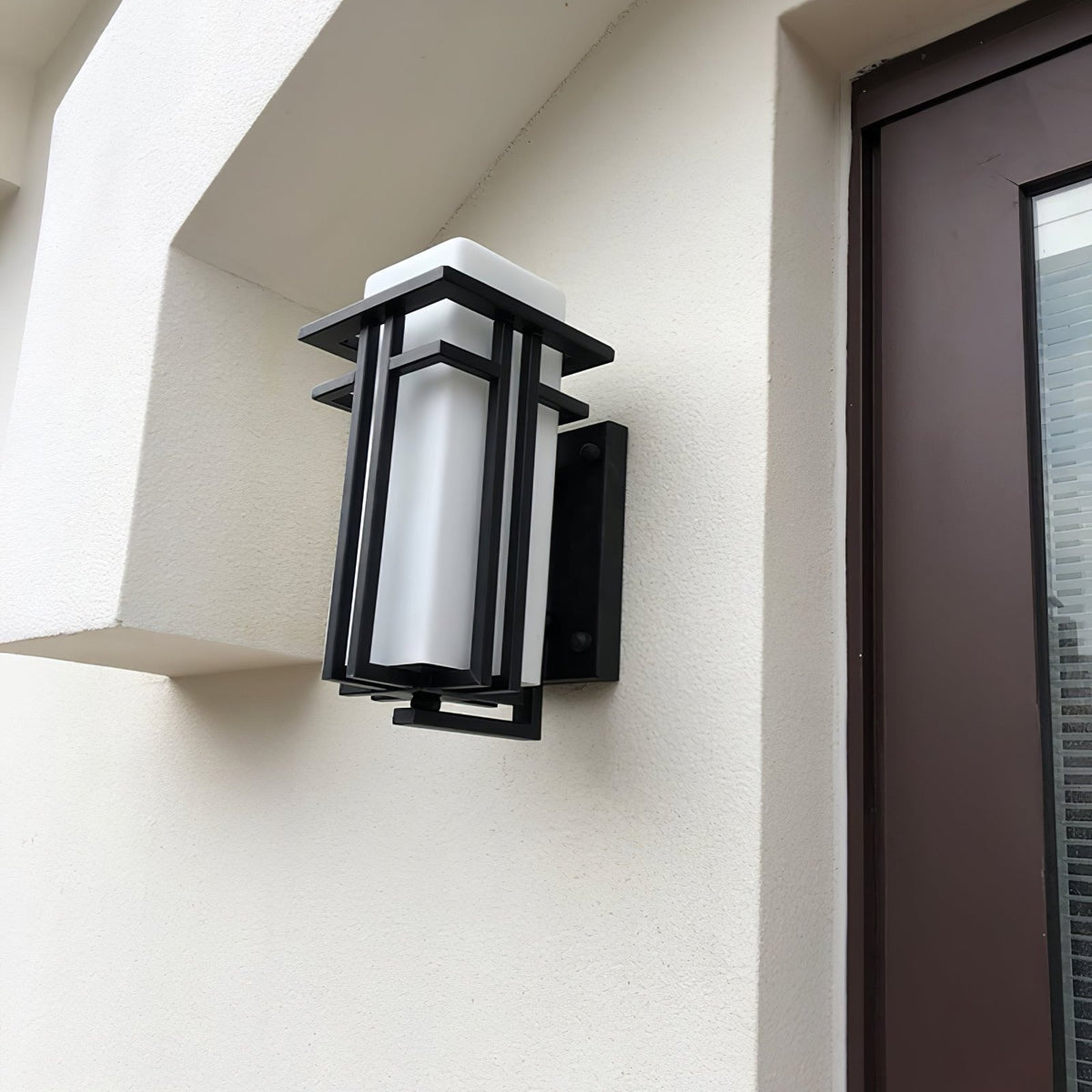 Rectangular Outdoor Wall Light With Frosted Glass Metal Frame for Exterior Lighting