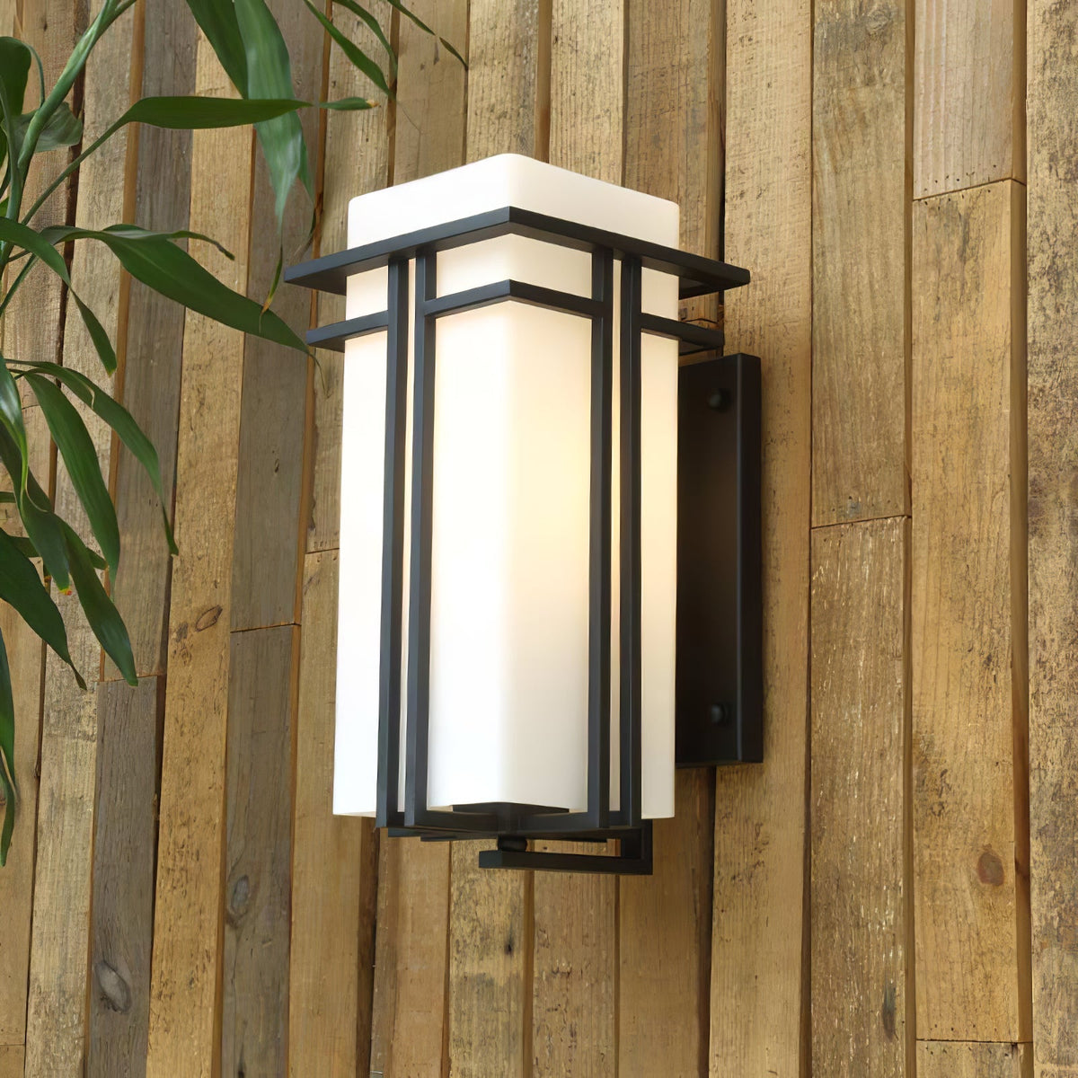 Rectangular Outdoor Wall Light With Frosted Glass Metal Frame for Exterior Lighting