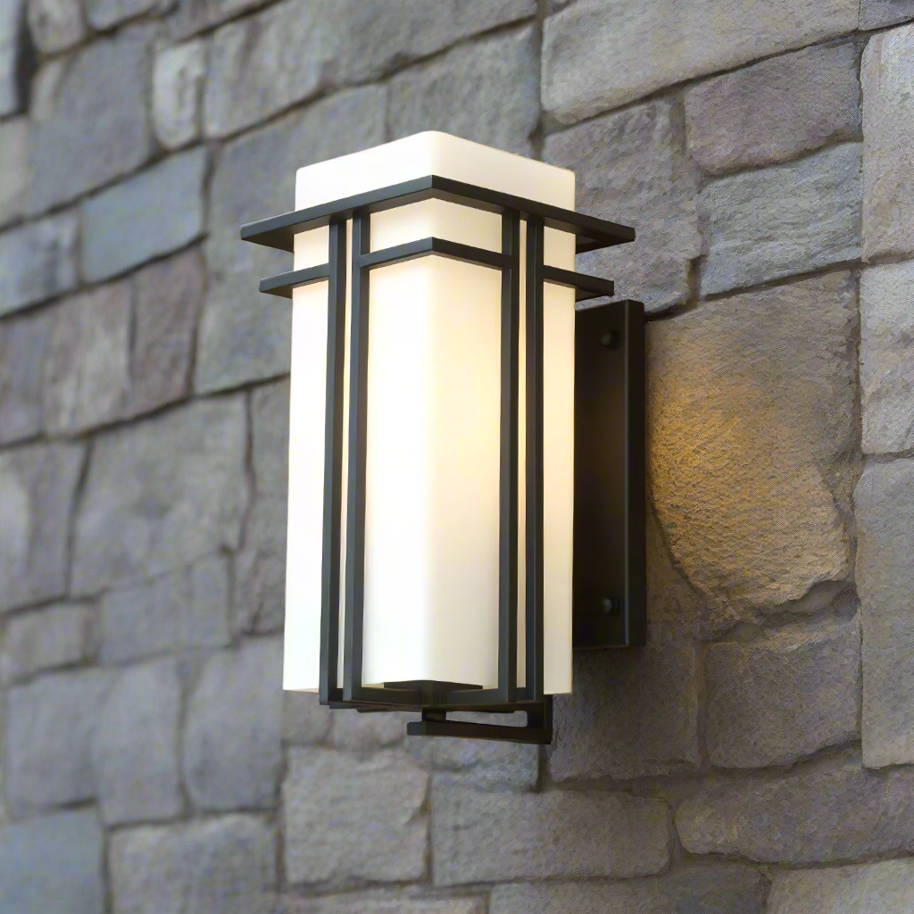 Rectangular Outdoor Wall Light With Frosted Glass Metal Frame for Exterior Lighting