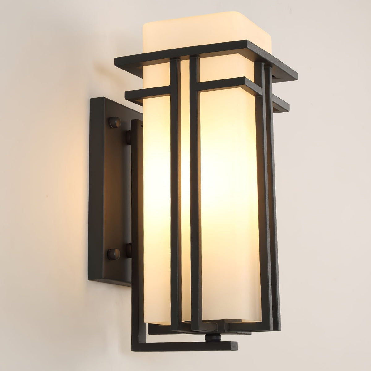 Rectangular Outdoor Wall Light With Frosted Glass Metal Frame for Exterior Lighting
