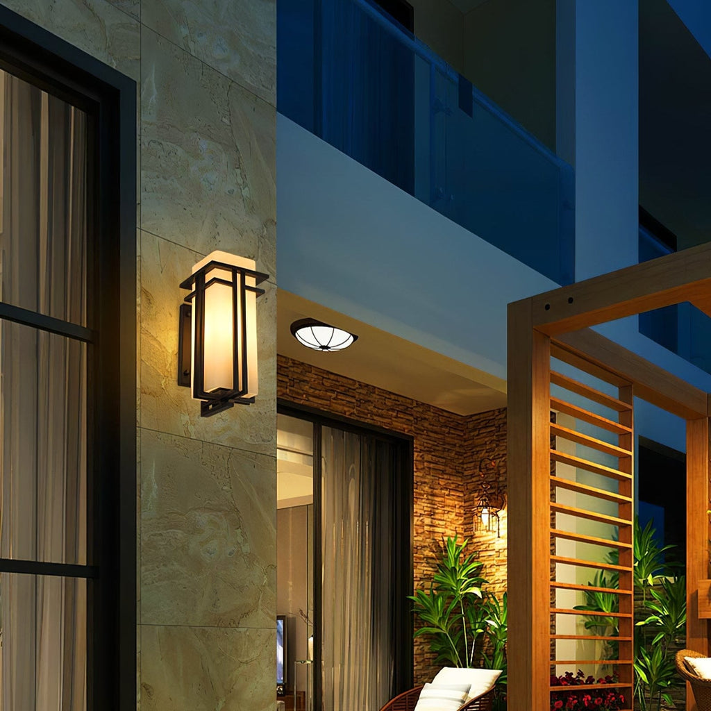 Rectangular Outdoor Wall Light With Frosted Glass Metal Frame for Exterior Lighting