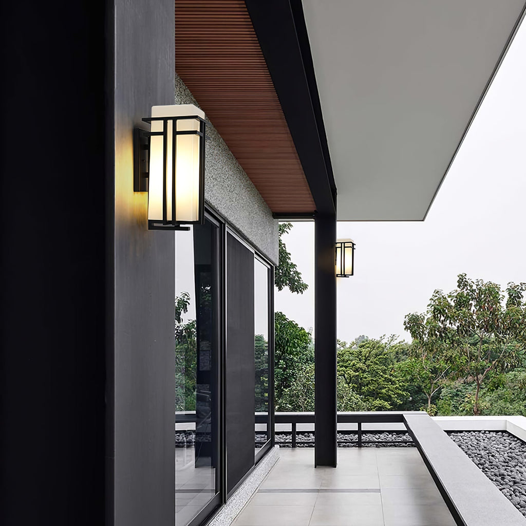 Rectangular Outdoor Wall Light With Frosted Glass Metal Frame for Exterior Lighting