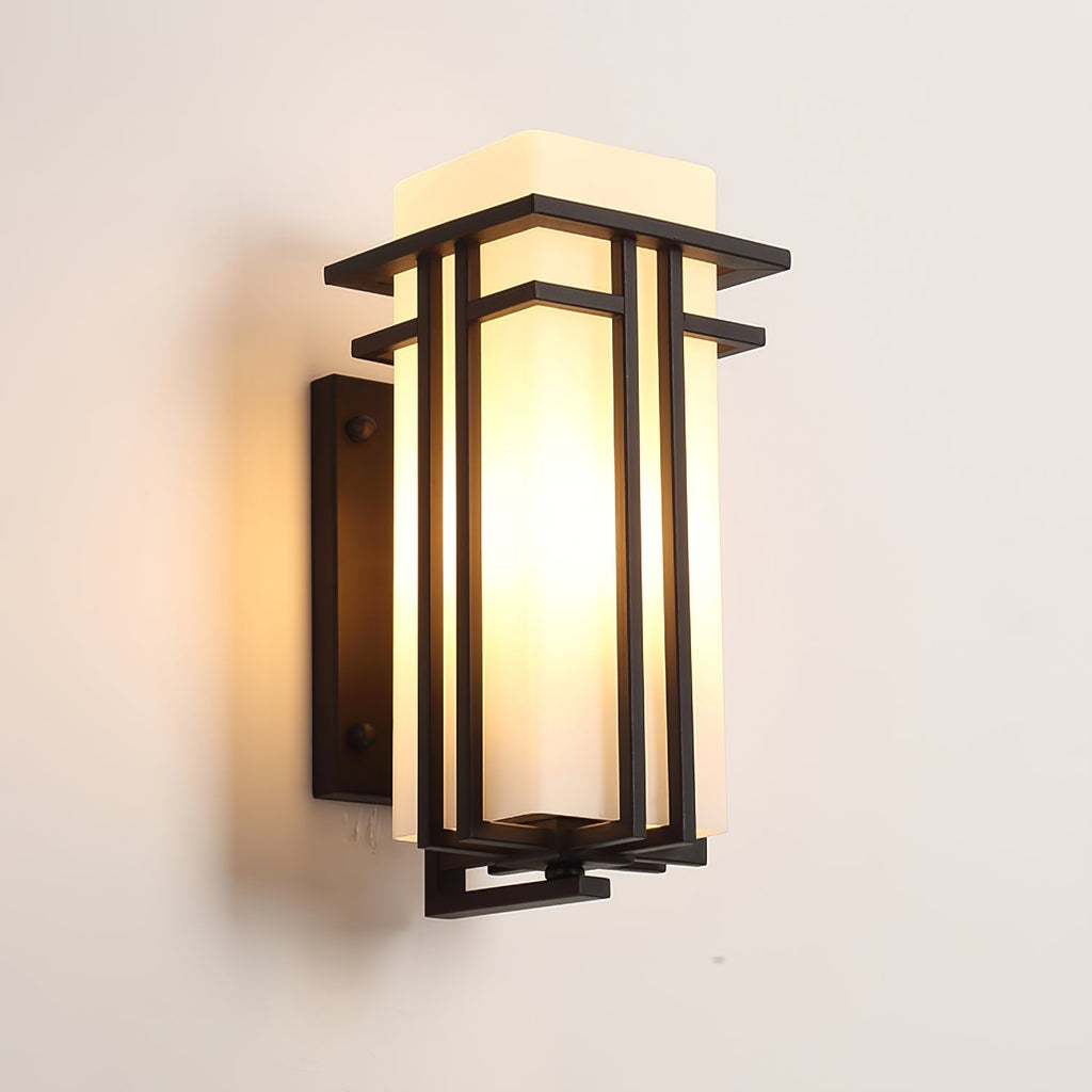 Rectangular Outdoor Wall Light With Frosted Glass Metal Frame for Exterior Lighting