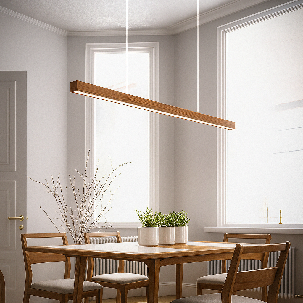 Linear Wooden LED Pendant Light For Dining Tables And Kitchen Islands