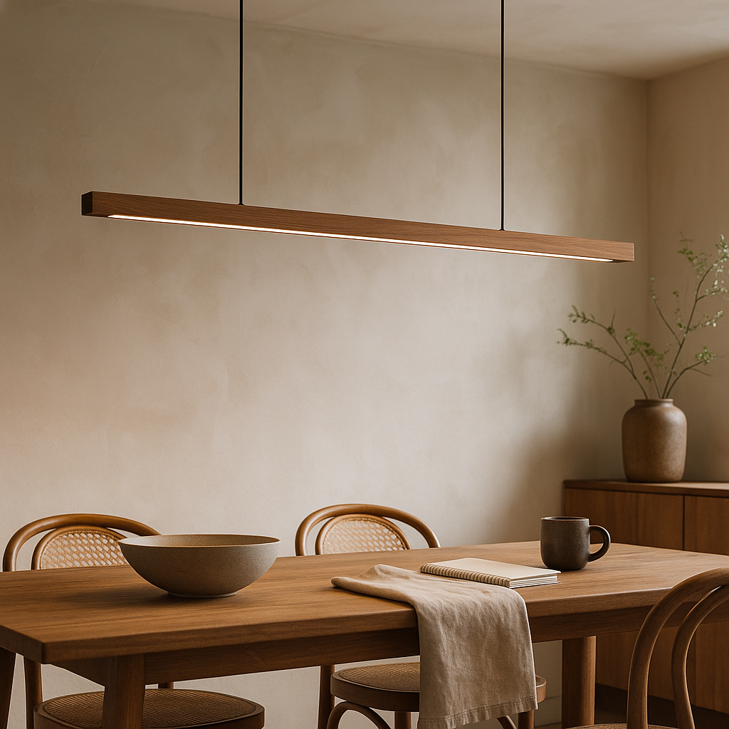Linear Wooden LED Pendant Light For Dining Tables And Kitchen Islands