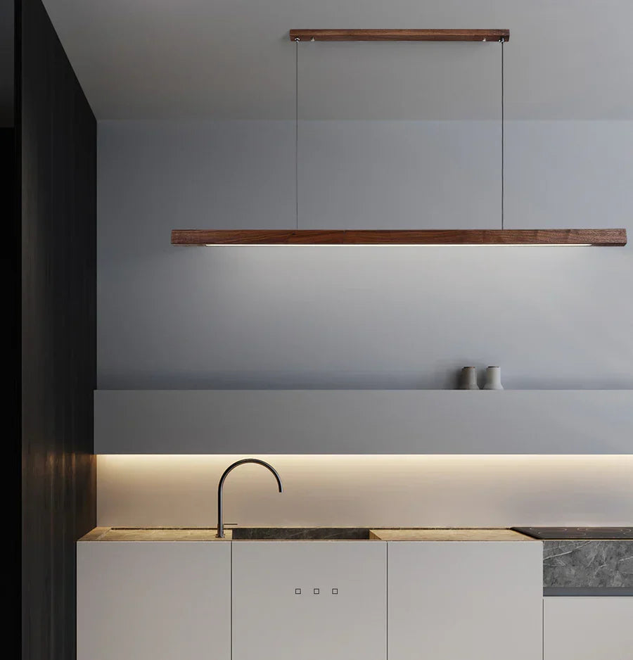 Linear Wooden LED Pendant Light For Dining Tables And Kitchen Islands