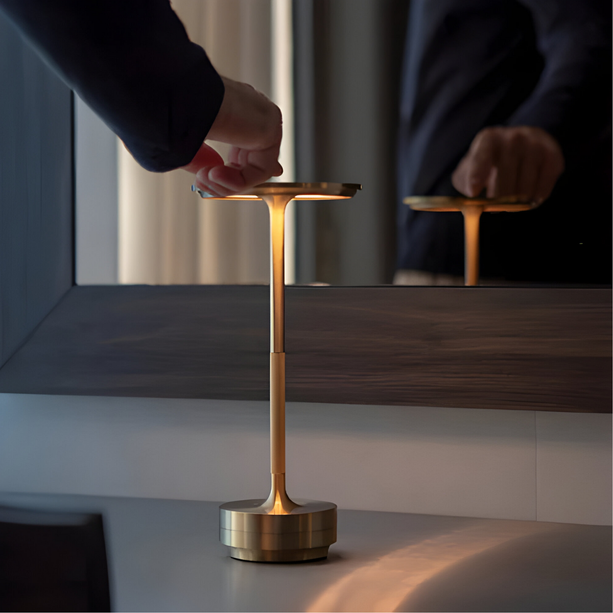 Rechargeable LED Table Lamp with Disc Light Head and Metal Base for Desk Use