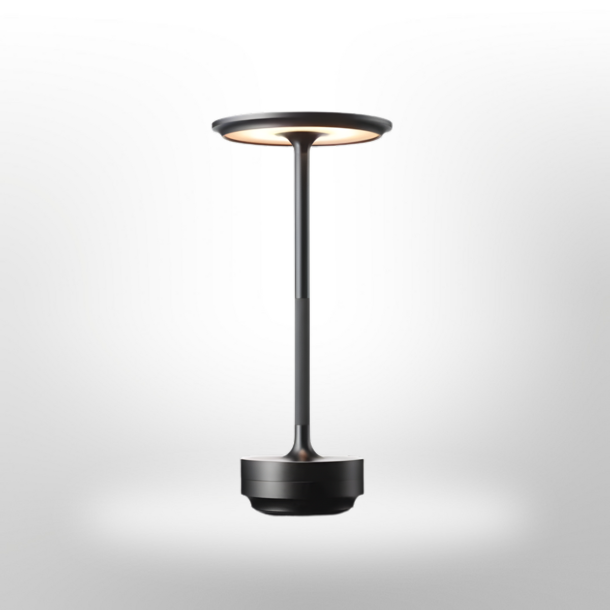 Rechargeable LED Table Lamp with Disc Light Head and Metal Base for Desk Use
