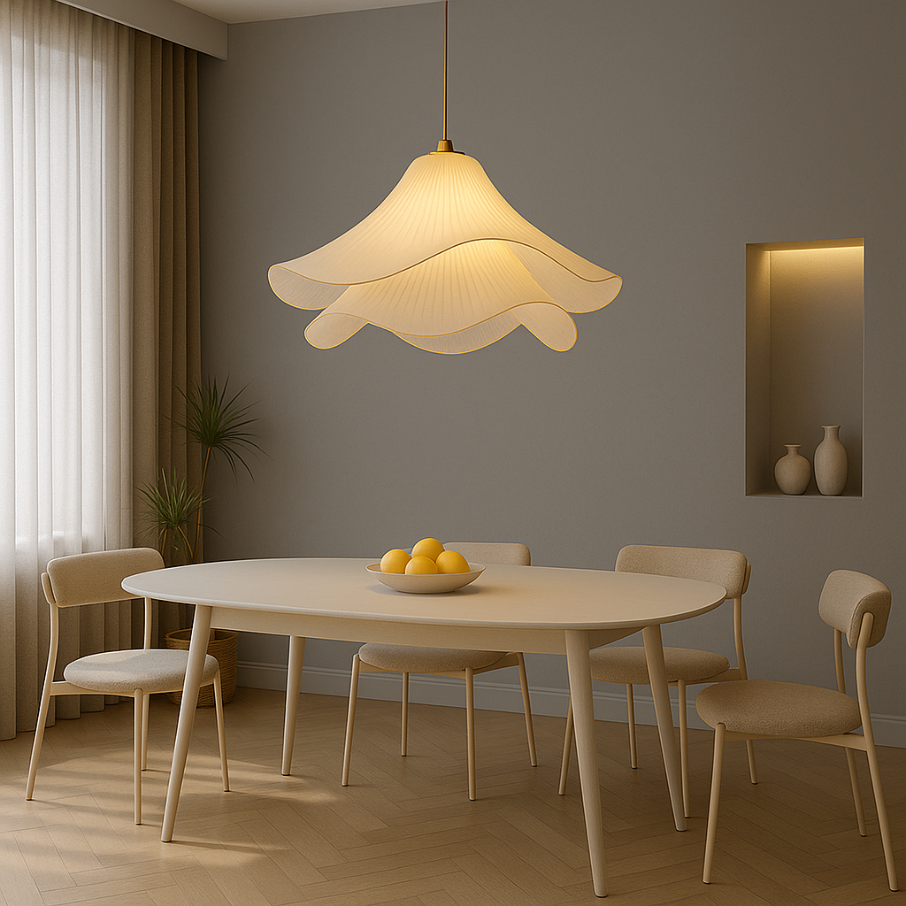 Petal Shaped Fabric Pendant Light for Soft Ambient Dining Room Lighting
