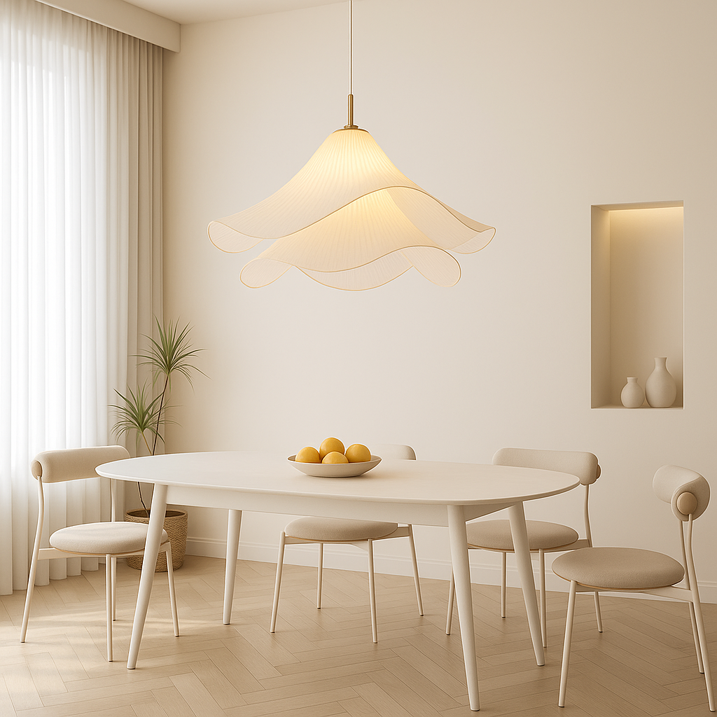 Petal Shaped Fabric Pendant Light for Soft Ambient Dining Room Lighting