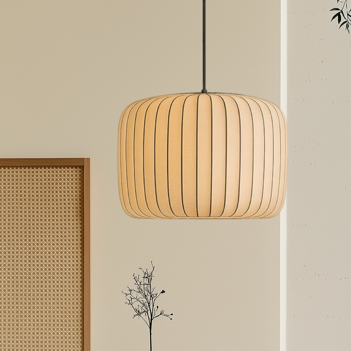 Ribbed Silk Pendant Light for Soft Diffused Room Illumination Larsen-1