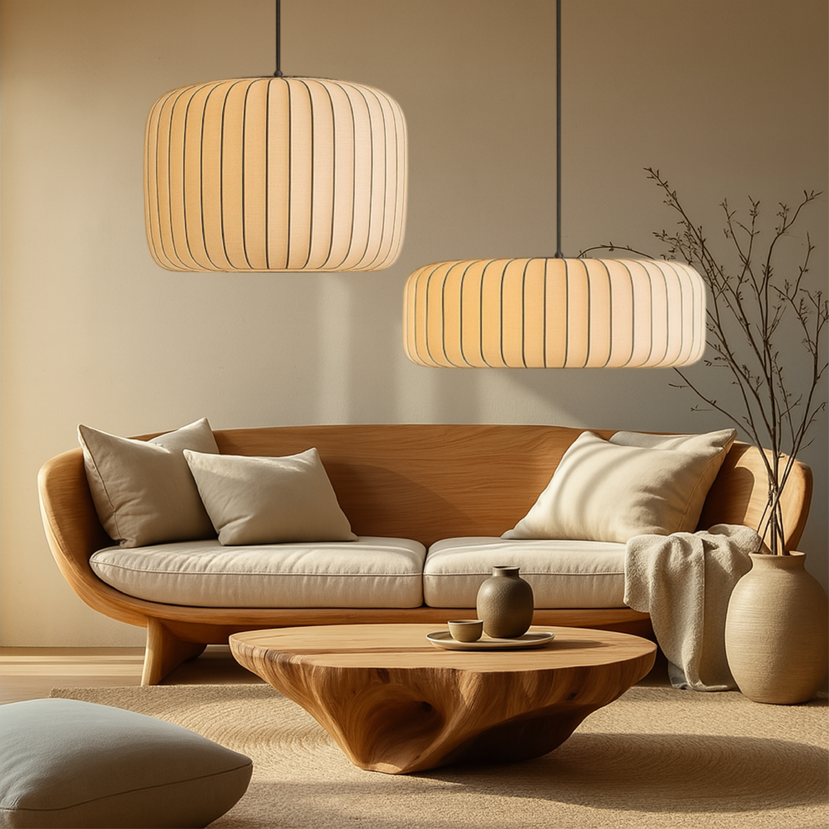 Ribbed Silk Pendant Light for Soft Diffused Room Illumination Larsen-1