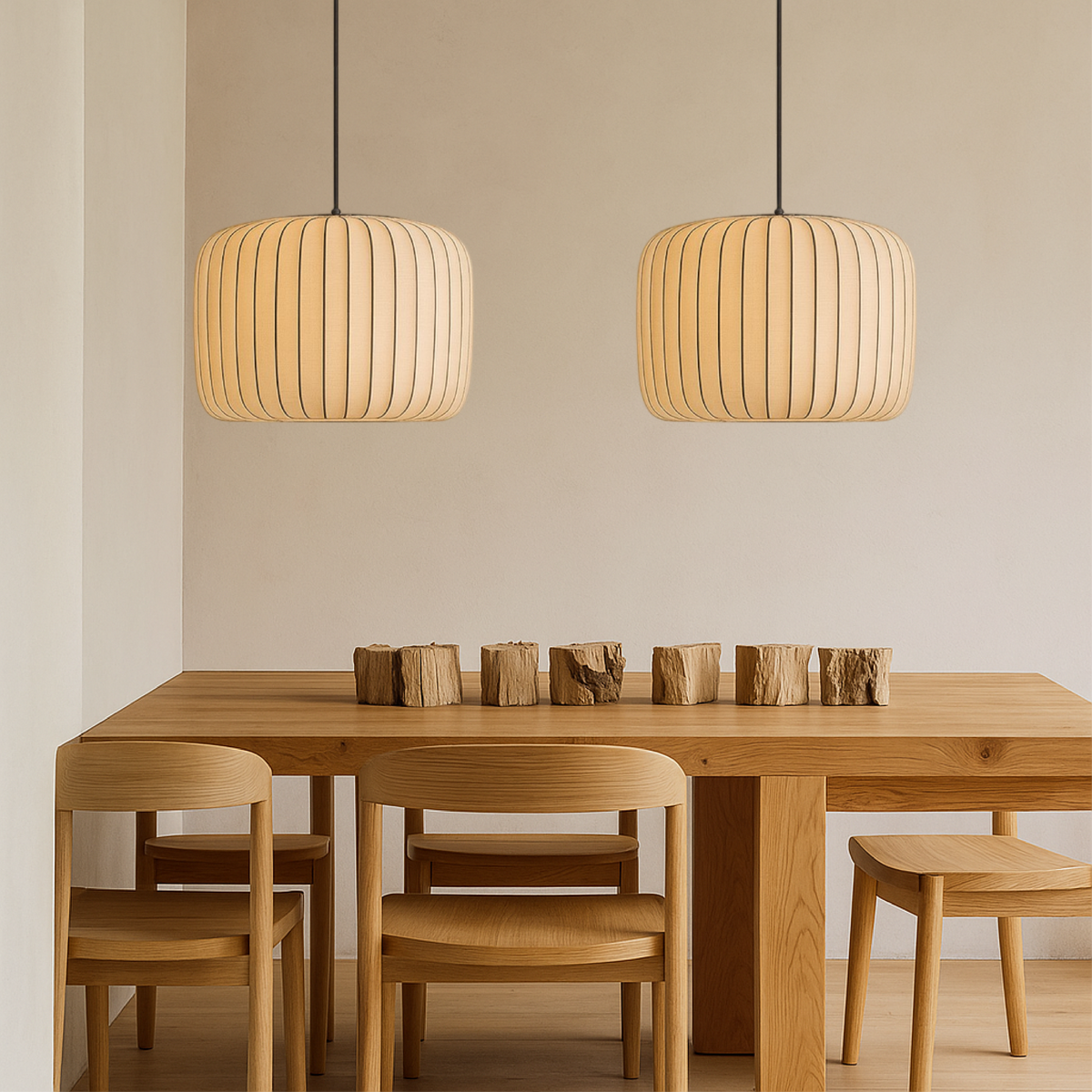Ribbed Silk Pendant Light for Soft Diffused Room Illumination Larsen-1