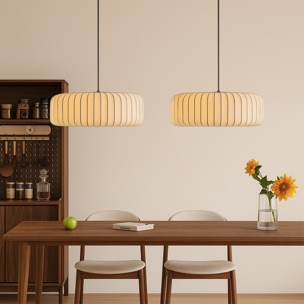 Ribbed Silk Pendant Light for Soft Diffused Room Illumination Larsen-1