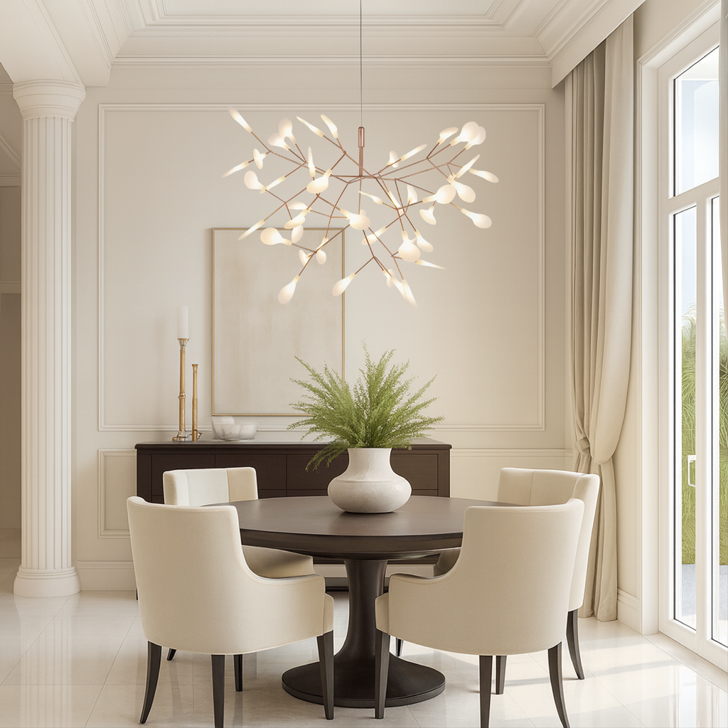 Modern Rose Gold Firefly LED Chandelier for Ambient Lighting