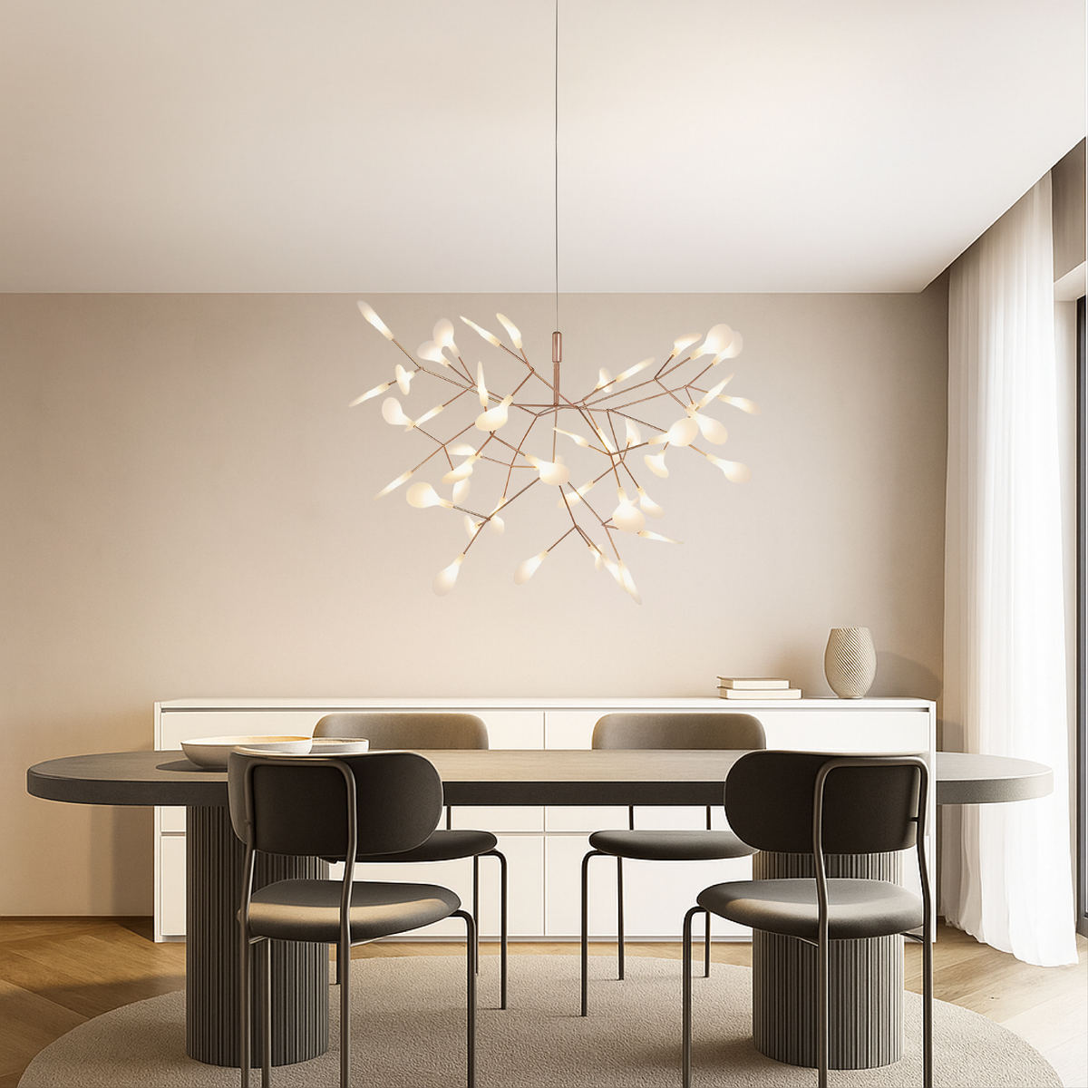Modern Rose Gold Firefly LED Chandelier for Ambient Lighting