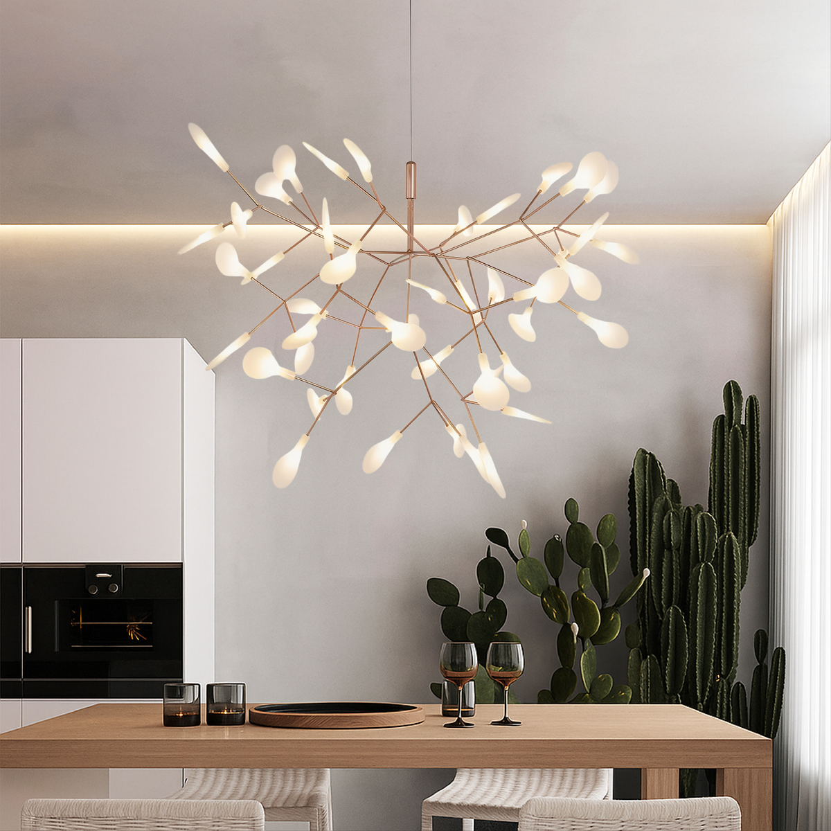 Modern Rose Gold Firefly LED Chandelier for Ambient Lighting