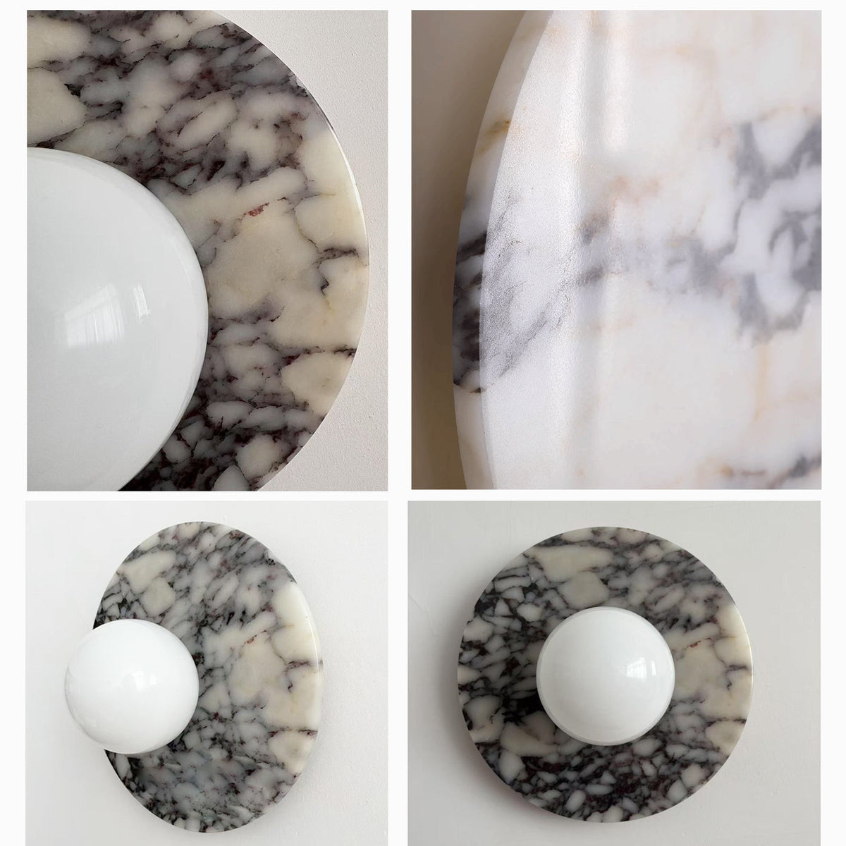 Marble Wall Light with Round Backplate and Frosted Glass Globe Shade