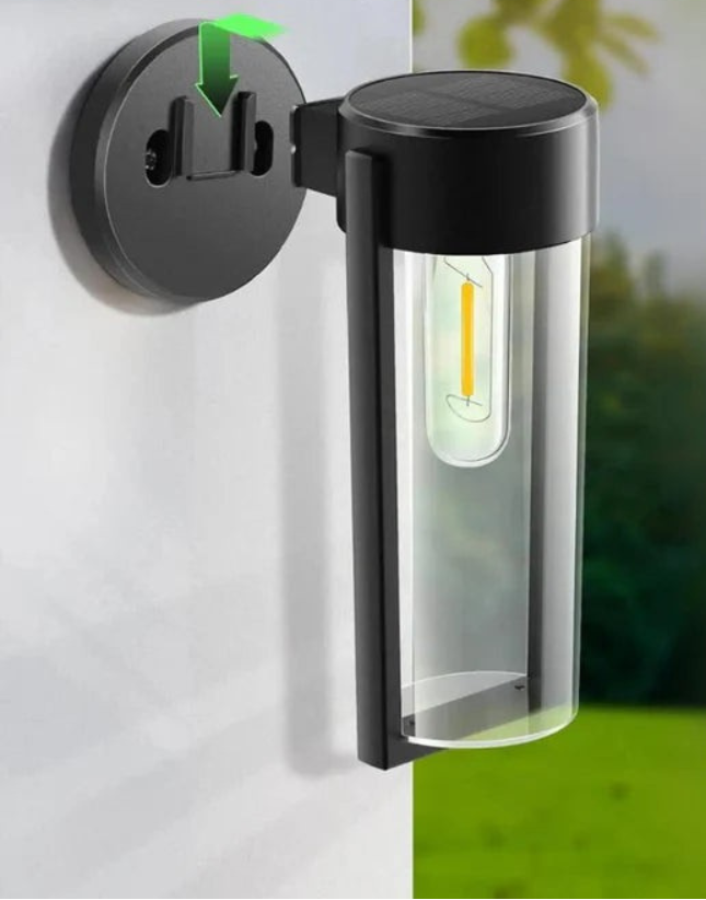 Solar Powered Outdoor Wall Lantern with Dusk to Dawn Light Sensor, Black