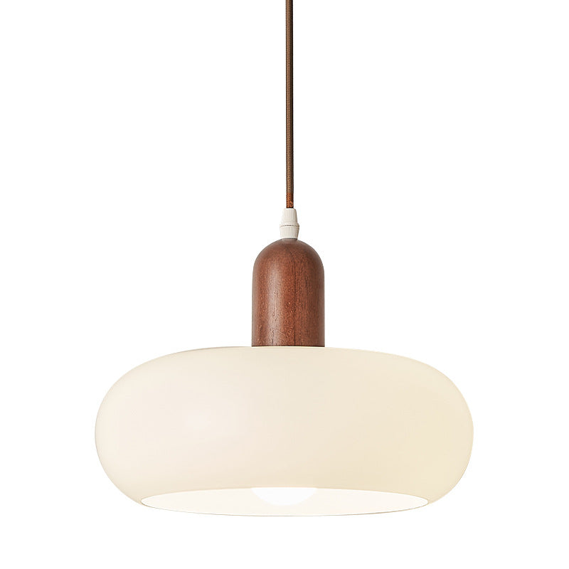 Nordic Cream Glass Pendant Light With Wooden Cap And Adjustable Suspension