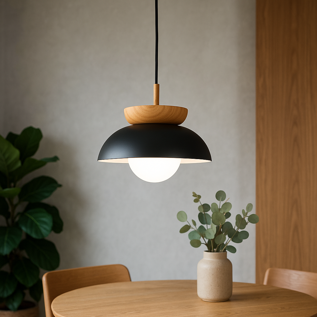 Nordic Wooden Dome Pendant Light for Downward Illumination in Living Spaces