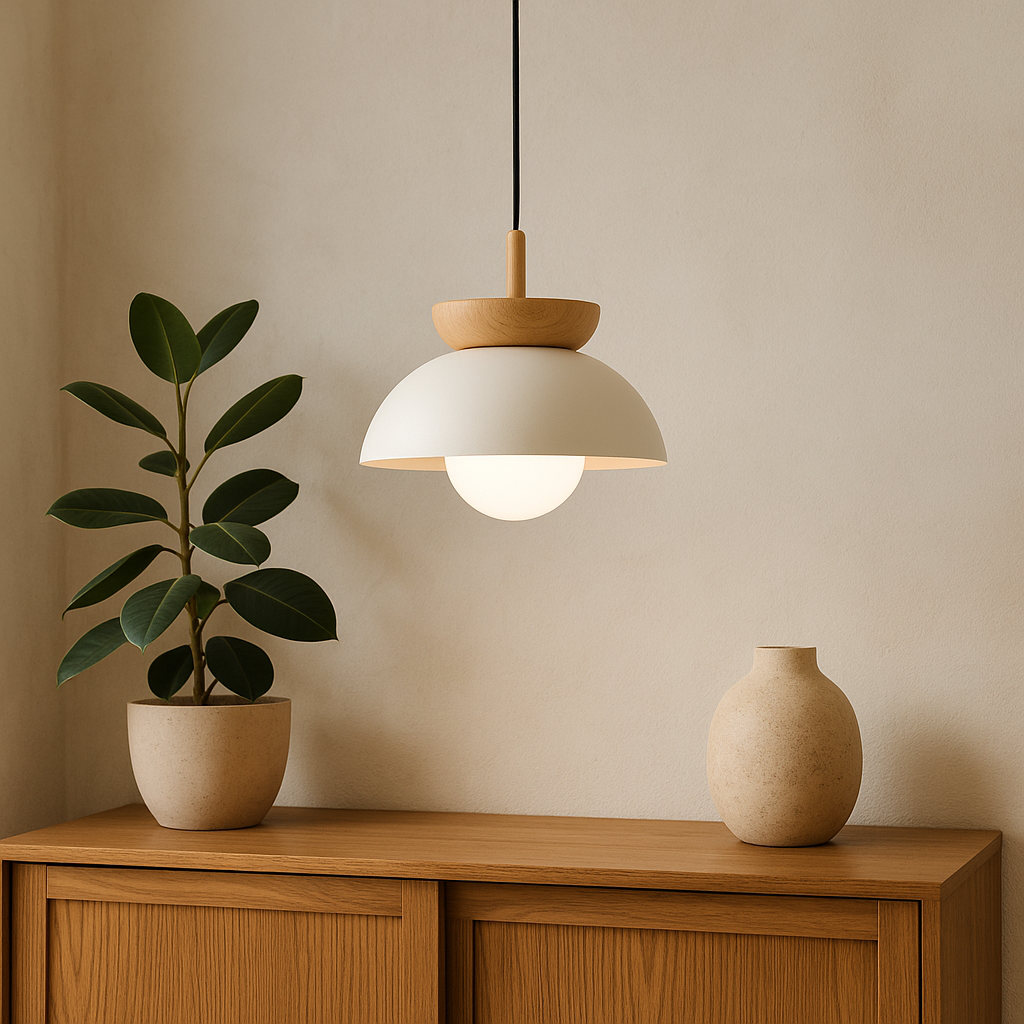 Nordic Wooden Dome Pendant Light for Downward Illumination in Living Spaces