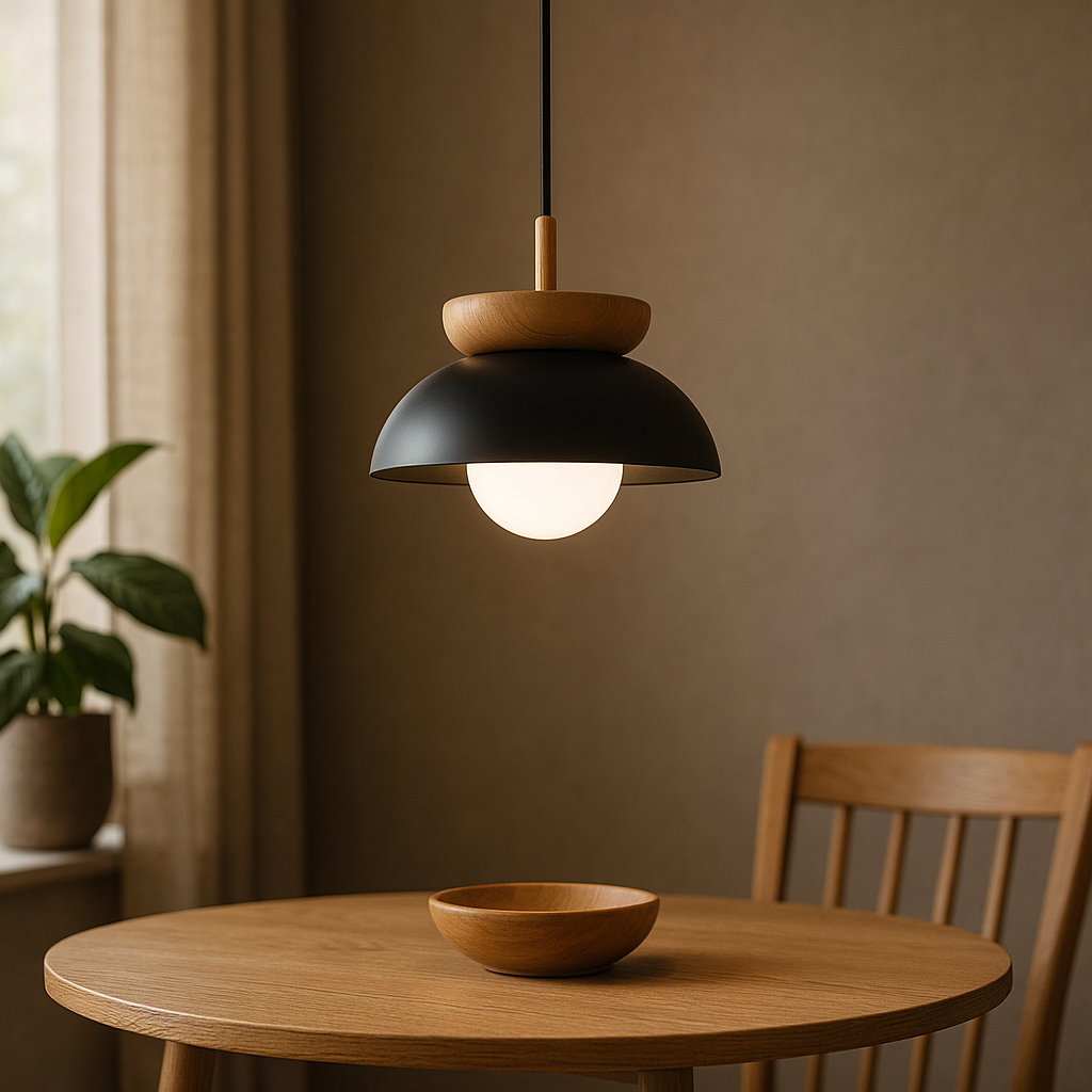 Nordic Wooden Dome Pendant Light for Downward Illumination in Living Spaces