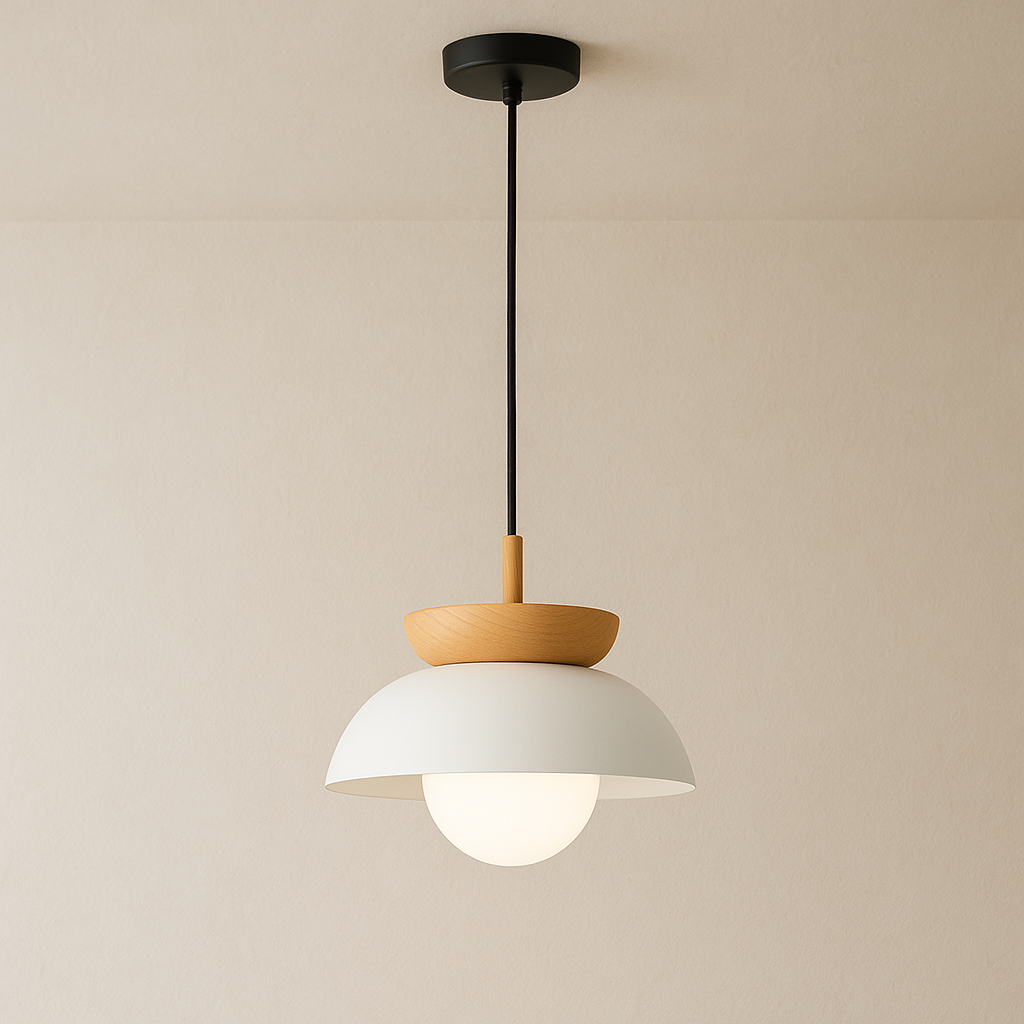 Nordic Wooden Dome Pendant Light for Downward Illumination in Living Spaces