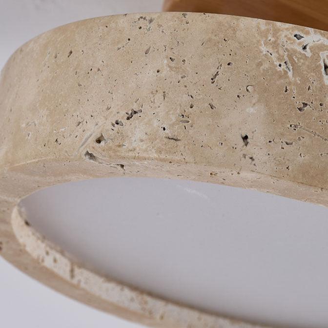 Round Travertine LED Ceiling Light With Wooden Mount for Indoor Lighting