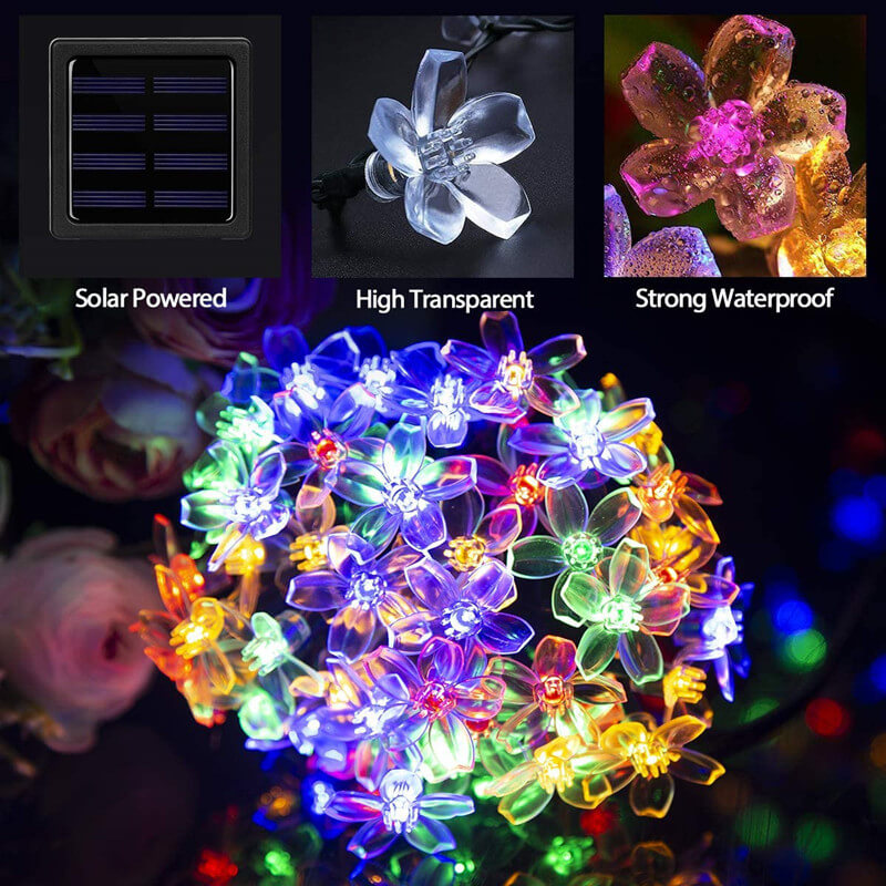 Solar Flower String Lights With Multicolour LED Outdoor Lighting