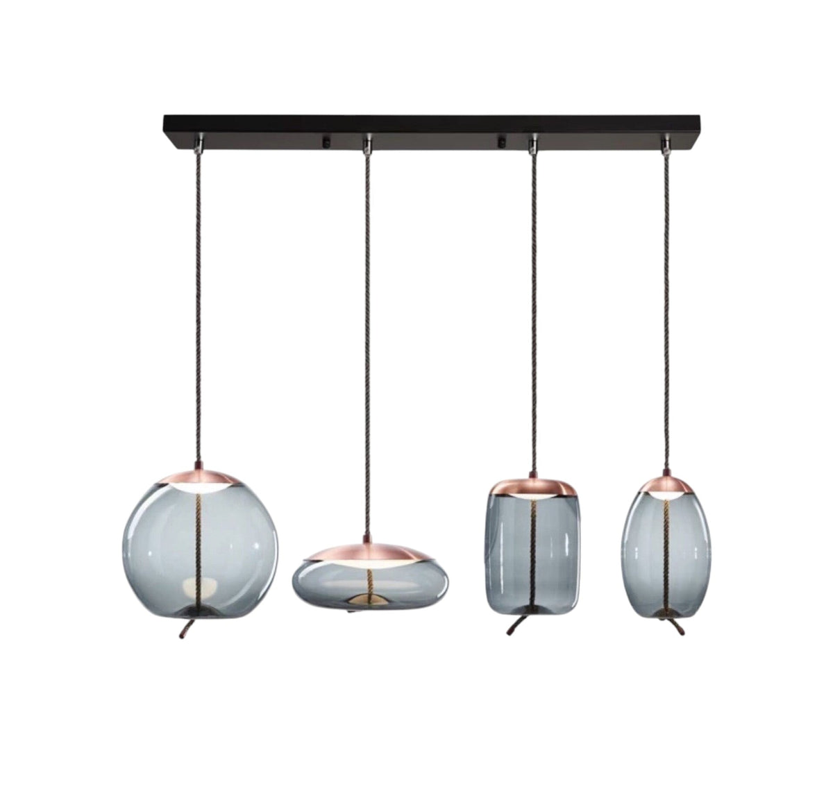 Rose Gold Smoked Glass Pendant Light Height Adjustable Ceiling Lamp
