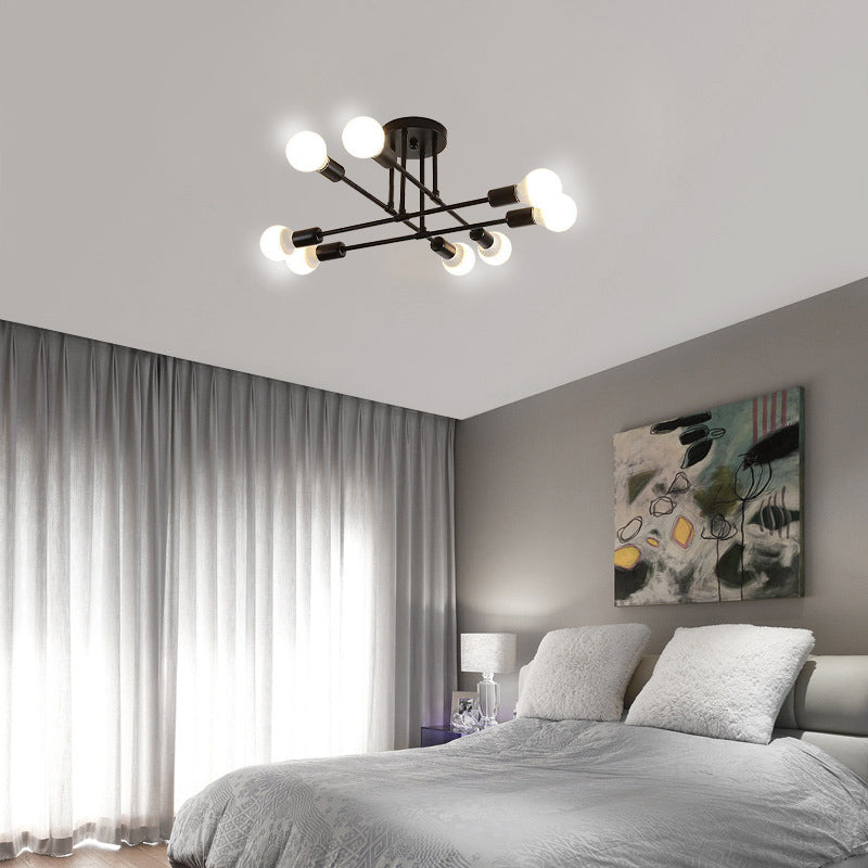 Modern Sputnik 6-Light Semi-Flush Mount Chandelier Ceiling Fixture