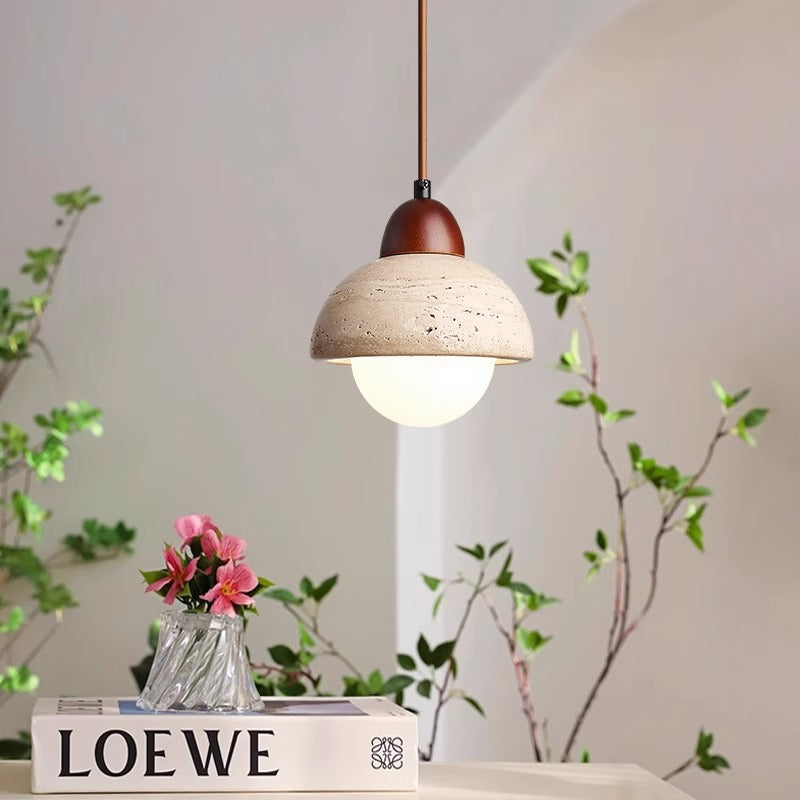 Mushroom Stone Pendant Light With Adjustable Suspension and Iron Fitting