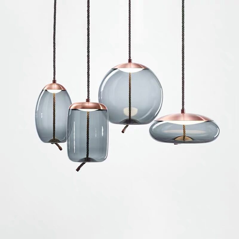 Rose Gold Smoked Glass Pendant Light Height Adjustable Ceiling Lamp