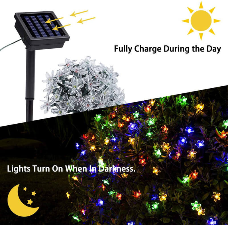 Solar Flower String Lights With Multicolour LED Outdoor Lighting