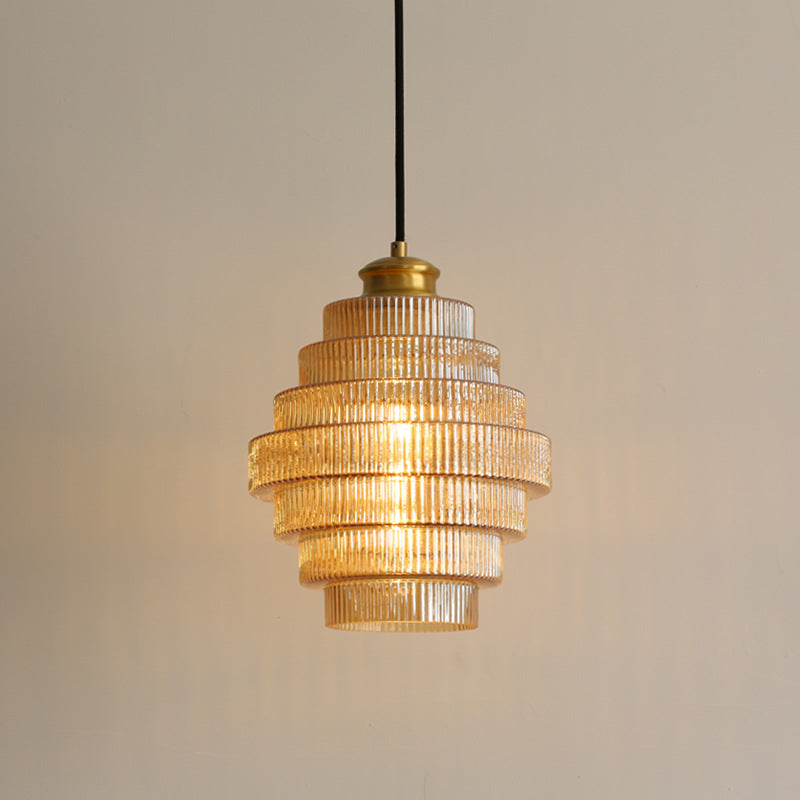 Vintage Tiered Glass Pendant Light With E27 LED Bulb Socket