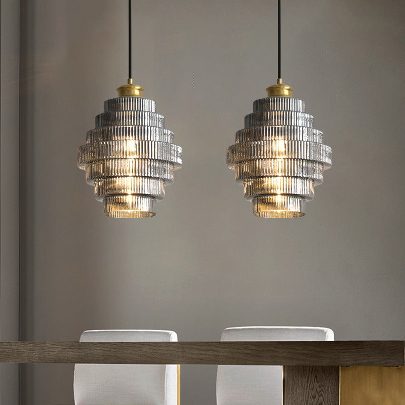 Vintage Tiered Glass Pendant Light With E27 LED Bulb Socket