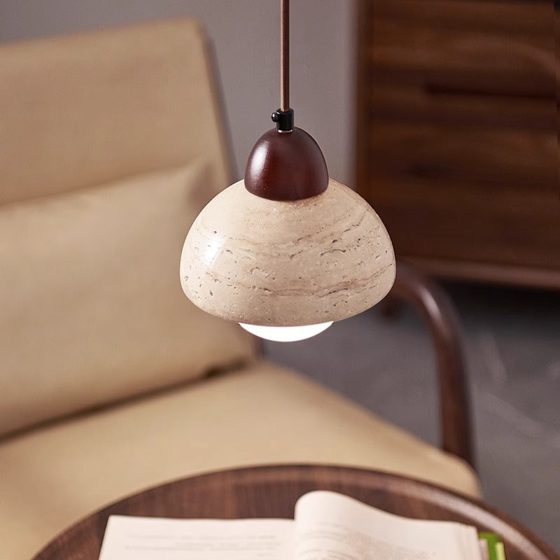 Mushroom Stone Pendant Light With Adjustable Suspension and Iron Fitting