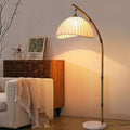 Aesthetic Curved Bamboo Floor Lamp With Pleated Linen Shade
