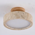 Round Travertine LED Ceiling Light With Wooden Mount for Indoor Lighting