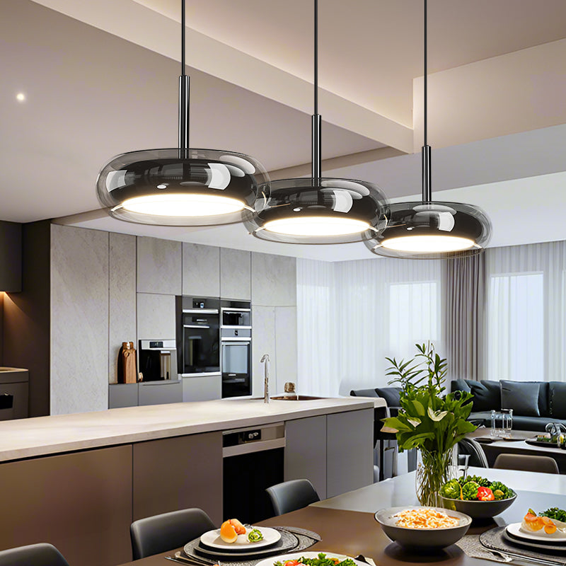 Three-Light Glass Kitchen Island Pendant Light With LED Illumination