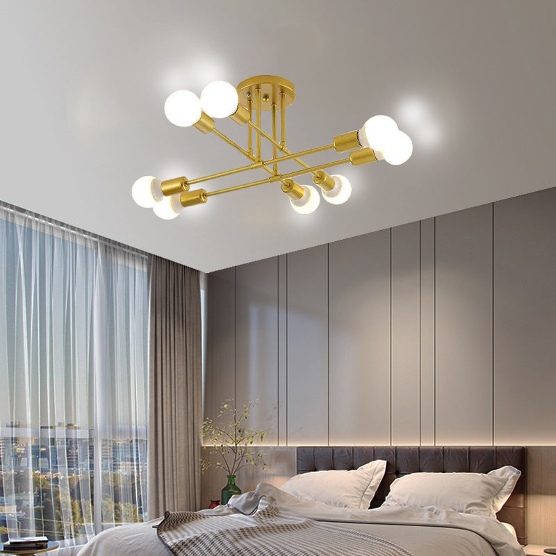 Modern Sputnik 6-Light Semi-Flush Mount Chandelier Ceiling Fixture
